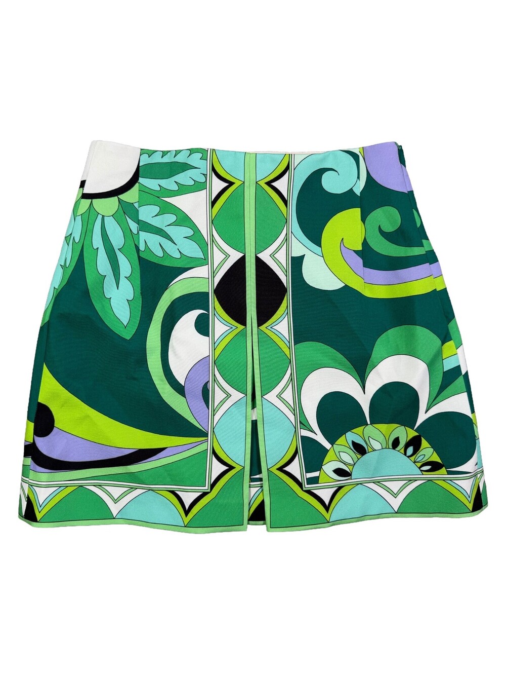 Zara Women’s S Green Mod Floral Mini Skirt Retro 60s 70s Geo Print Side Zip